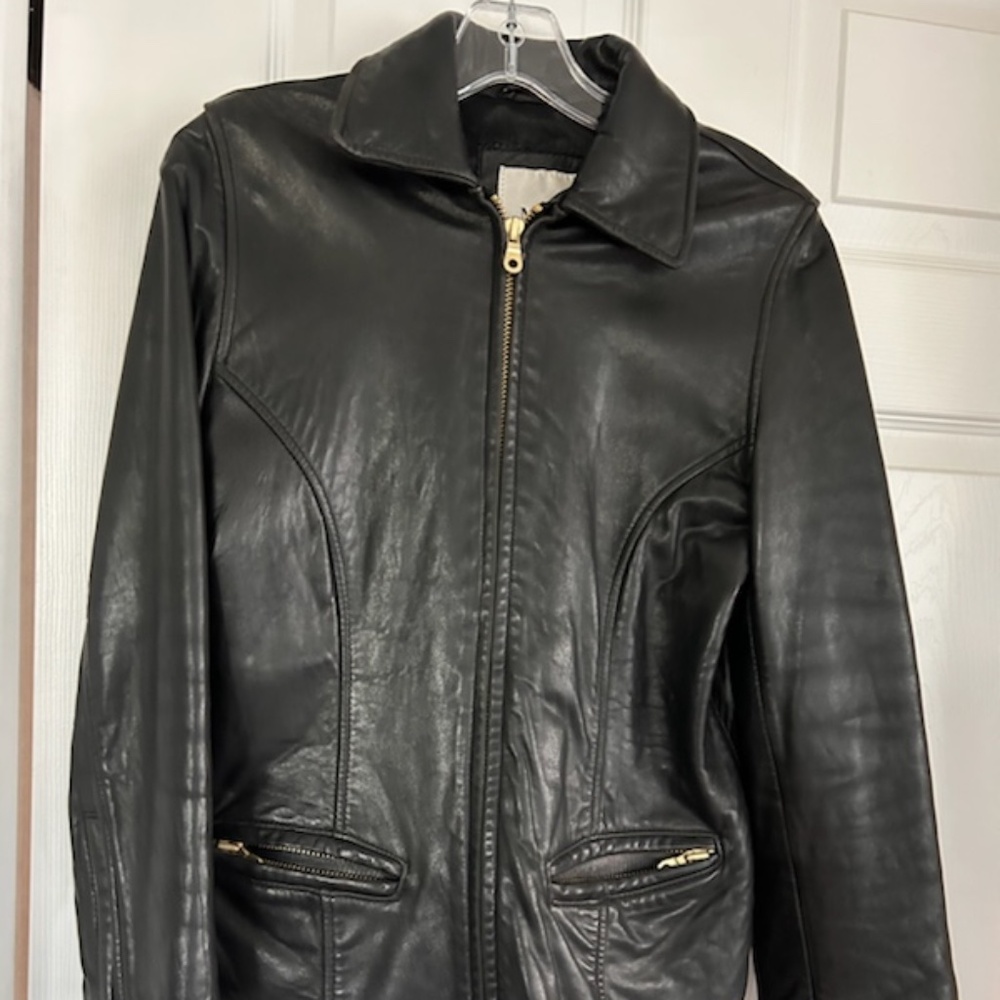 Marc by Marc Jacobs - Vintage (90s) Black Slim Fit Leather Jacket - size XS/TP - Picture 2 of 9